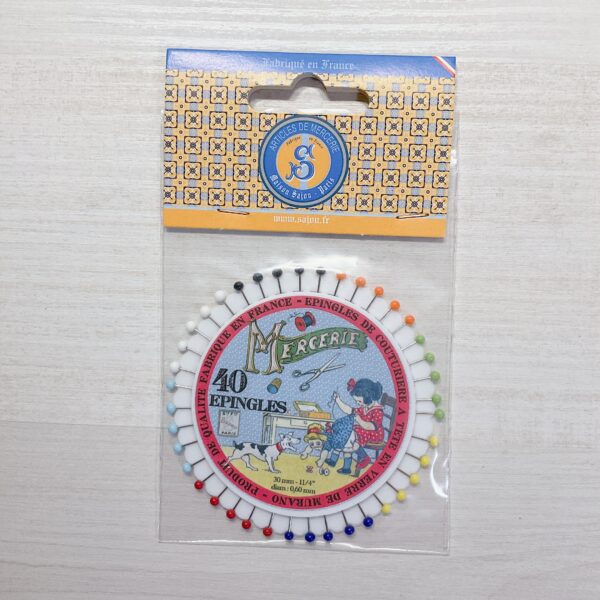 [Maison SAJOU] 玻璃珠大頭針組－縫紉中的女孩 | Glass Head Sewing Pins - Little Girl Sewing Rosette
