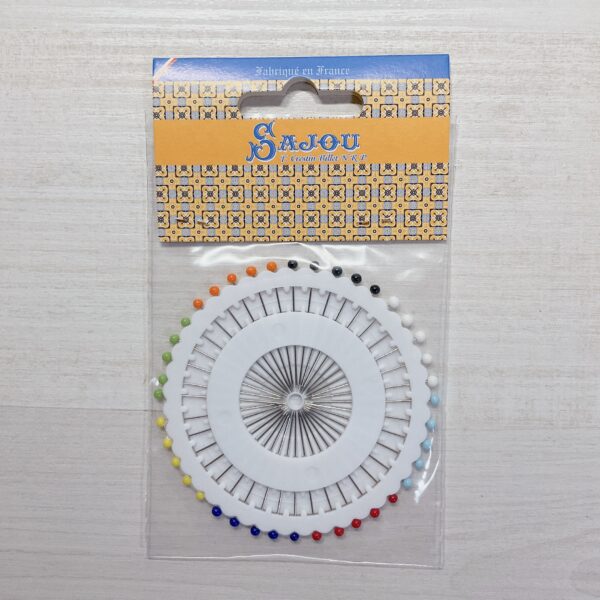 [Maison SAJOU] 玻璃珠大頭針組－縫紉中的女孩 | Glass Head Sewing Pins - Little Girl Sewing Rosette
